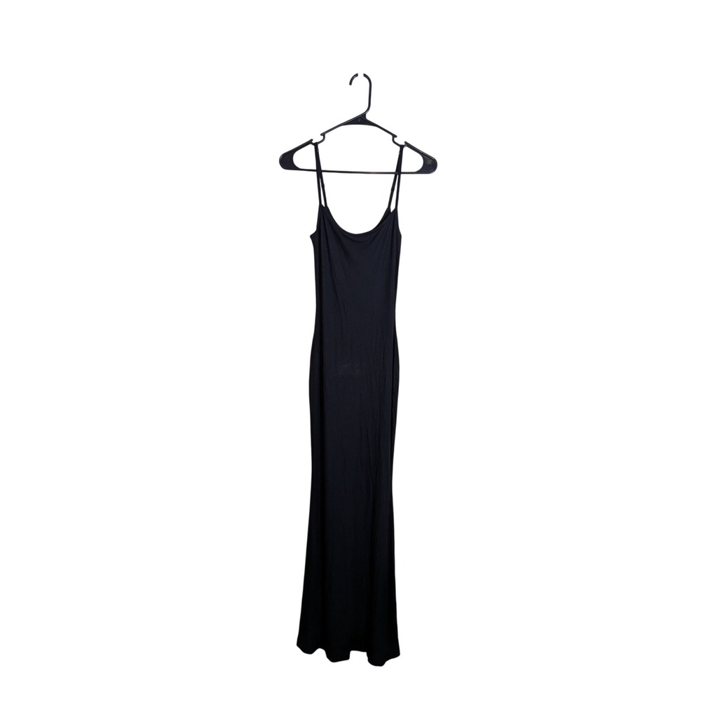 SKIMS Soft Lounge Long Slip Dress Onyx Black Ribbed Maxi AP-DRS-0596 Womens M
